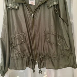 New Free People Olive Green Polyester Lightweight Hooded Jacket Large.